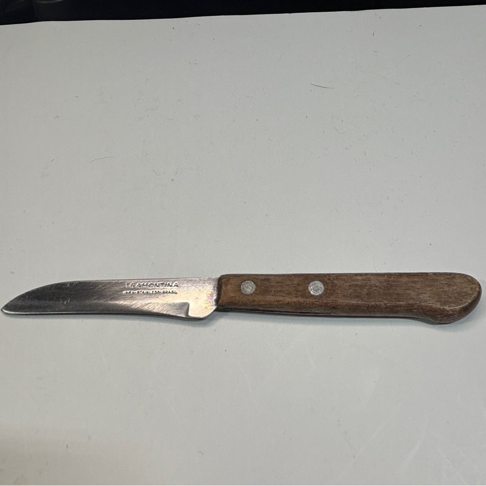 Tramontina 3-Inch Paring Knife Wood Handle 2 Rivets Brasil Vtg Peeling